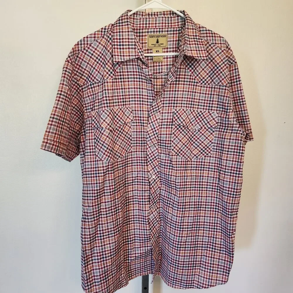 NWOT Mens Northwest Wood Pearl Snap Western Shirt Sz XL Short Sleeve Plaid
